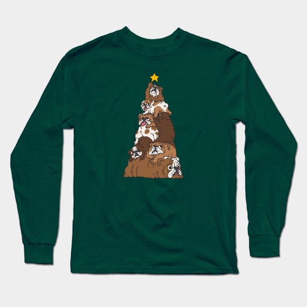 Christmas Tree English Bulldog Long Sleeve T-Shirt by huebucket